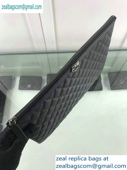 Chanel Boy Pouch Clutch Large Bag A84407 Caviar Leather Black/Silver