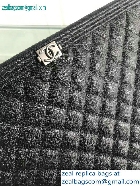 Chanel Boy Pouch Clutch Large Bag A84407 Caviar Leather Black/Silver