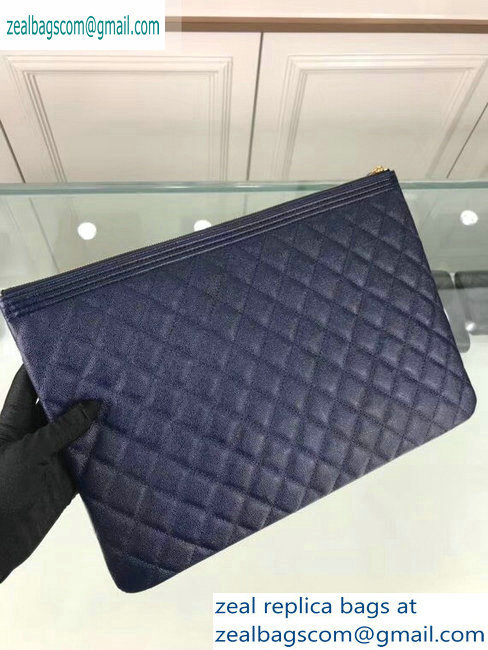 Chanel Boy Pouch Clutch Large Bag A84407 Caviar Leather Royal Blue/Gold