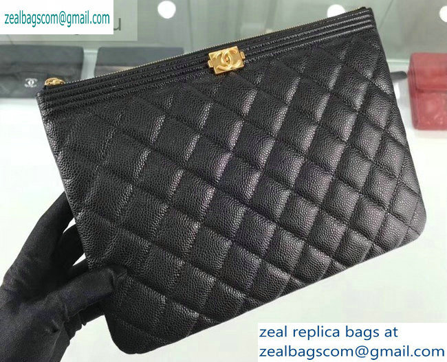 Chanel Boy Pouch Clutch Small Bag A84406 Caviar Leather Black/Gold