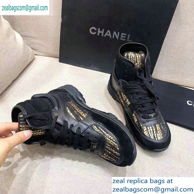 Chanel CC Logo High-top Sneakers G35060 Black/Gold 2019