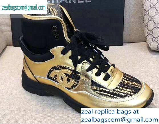 Chanel CC Logo High-top Sneakers G35060 Gold/Black 2019