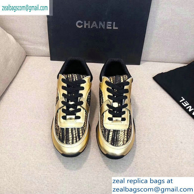Chanel CC Logo Sneakers G34360 Gold/Black 2019