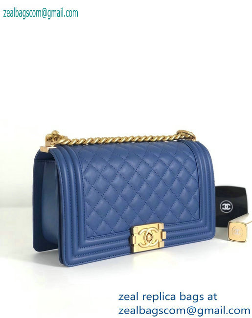 Chanel Calfskin and Gold-Tone Metal Medium Boy Flap Bag Dark Blue 2019