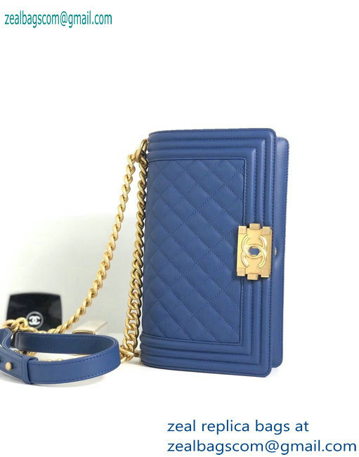 Chanel Calfskin and Gold-Tone Metal Medium Boy Flap Bag Dark Blue 2019