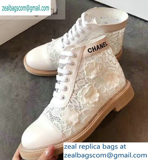 Chanel Camellia Embroidery Lace-Ups G34862 White 2019