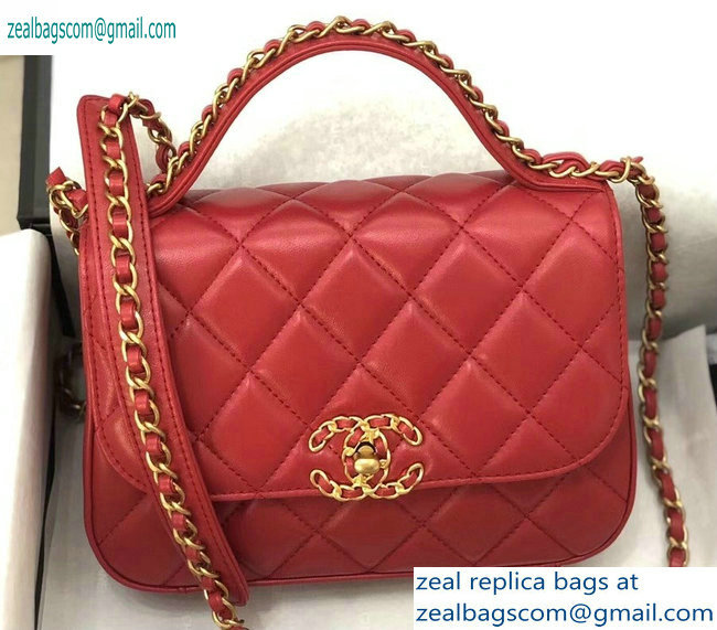 Chanel Chain Infinity Flap with Top Handle Small Bag Red 2019