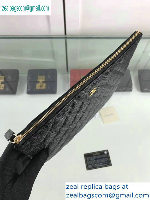 Chanel Classic Pouch Clutch Small Bag A82545 Caviar Leather Black/Gold