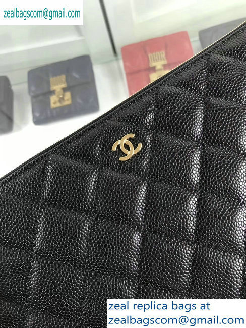 Chanel Classic Pouch Clutch Small Bag A82545 Caviar Leather Black/Gold