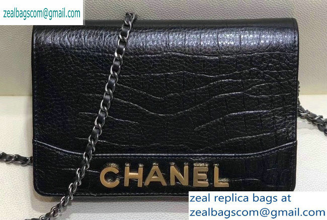 Chanel Crocodile Embossed Calfskin Gabrielle Wallet On Chain WOC Bag Black 2019