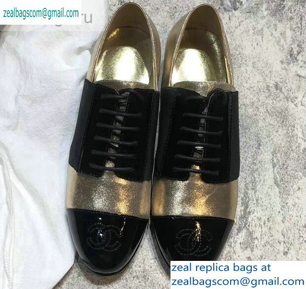 Chanel Glittered Fabric/Patent Calfskin Lace-Ups G34128 Metallic Gold 2019