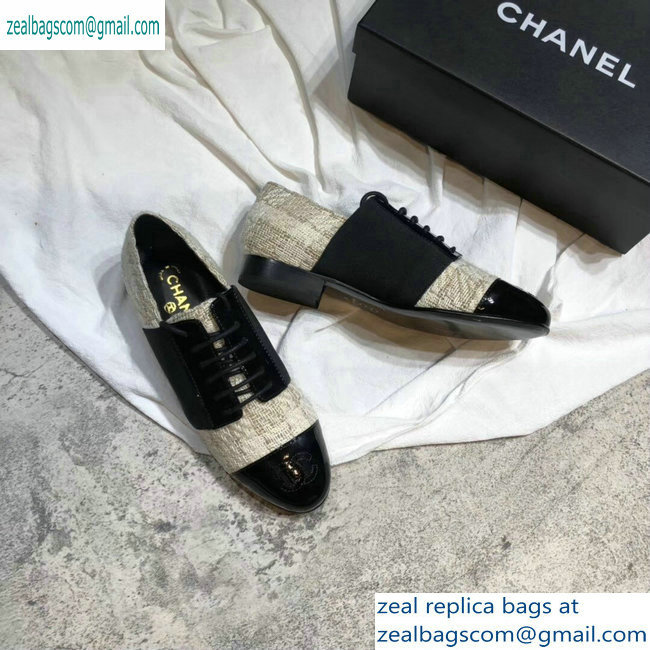 Chanel Glittered Fabric/Patent Calfskin Lace-Ups G34128 Tweed Beige 2019