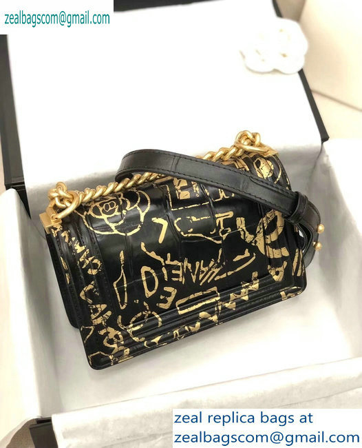 Chanel Graffiti Crocodile Embossed Printed Boy Flap Small Bag Black 2019