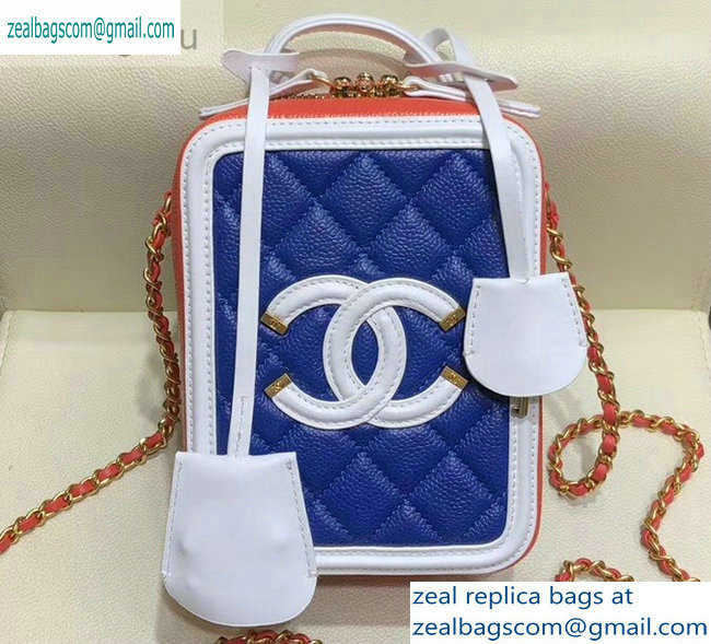 Chanel Grained Calfskin CC Filigree Vanity Case Bag AS0988 Blue 2019