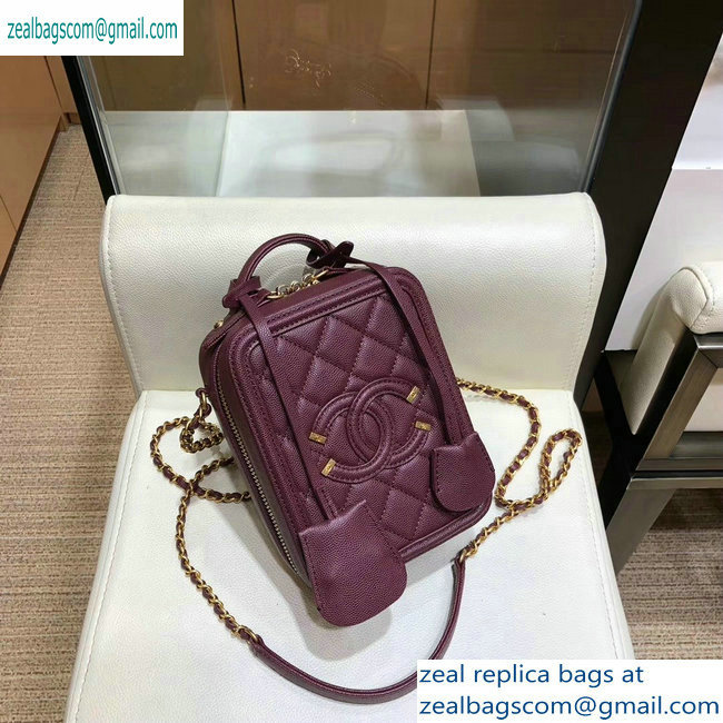 Chanel Grained Calfskin CC Filigree Vanity Case Bag AS0988 Burgundy 2019