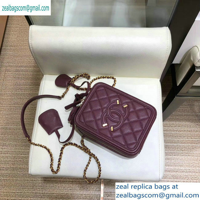 Chanel Grained Calfskin CC Filigree Vanity Case Bag AS0988 Burgundy 2019
