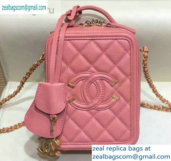Chanel Grained Calfskin CC Filigree Vanity Case Bag AS0988 Dark Pink 2019