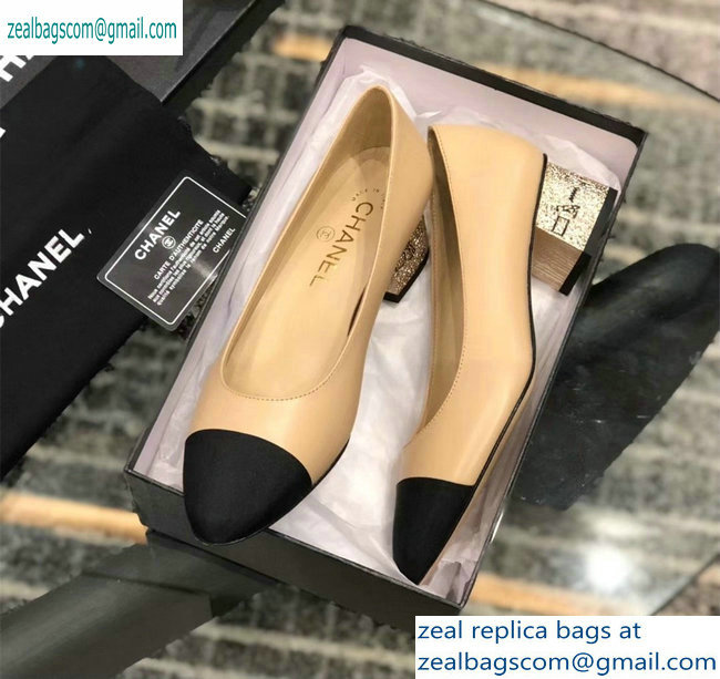 Chanel Heel 4cm Lambskin/Grosgrain Pumps G34906 apricot/Black 2019