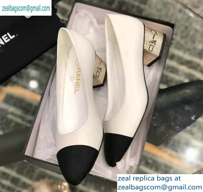 Chanel Heel 4cm Lambskin/Grosgrain Pumps G34906 white/Black 2019