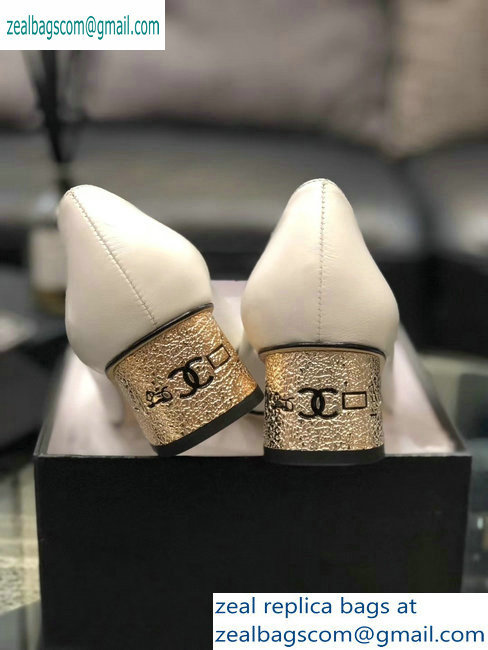 Chanel Heel 4cm Lambskin/Grosgrain Pumps G34906 white/Black 2019
