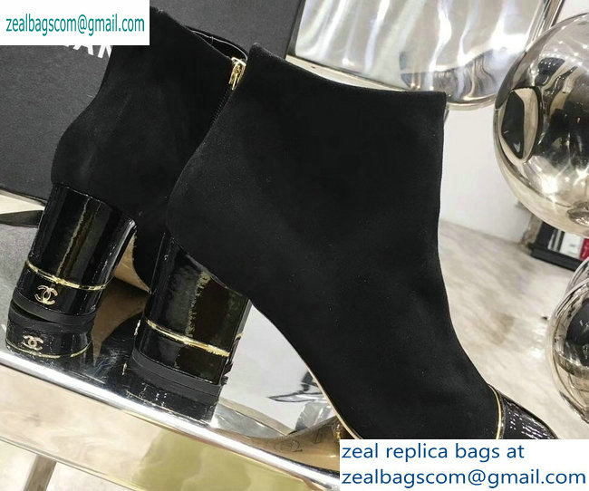 Chanel Heel 5.5cm Ankle Boots Suede Black/Patent Leather 2019