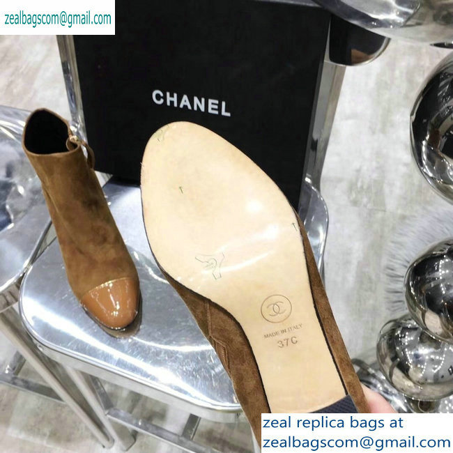 Chanel Heel 5.5cm Ankle Boots Suede Brown/Patent Leather 2019 - Click Image to Close