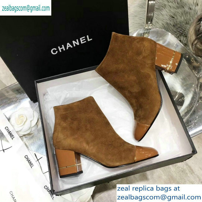 Chanel Heel 5.5cm Ankle Boots Suede Brown/Patent Leather 2019