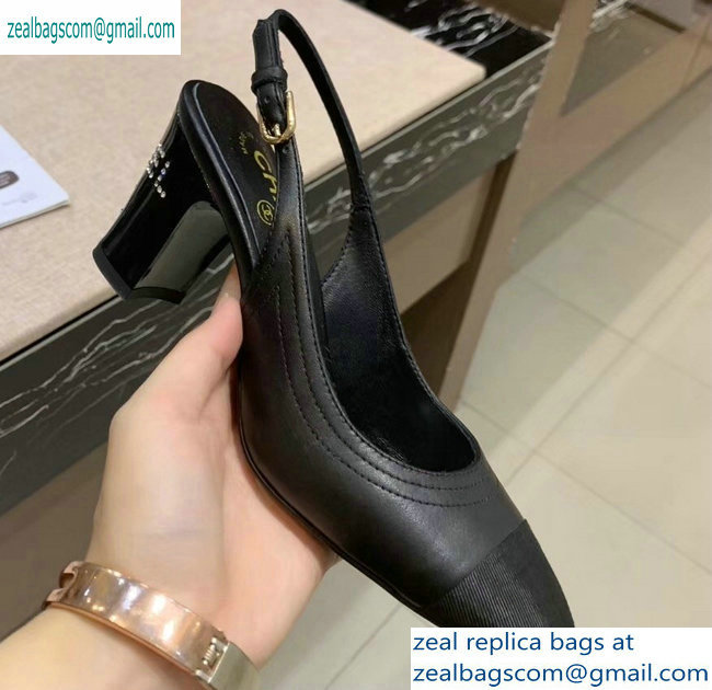 Chanel Heel 7cm Lambskin/Grosgrain/Strass Black Slingbacks G34992 2019