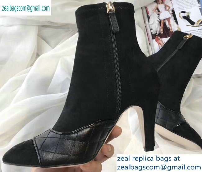 Chanel Heel 8.5cm Ankle Boots Quilting Suede Black 2019