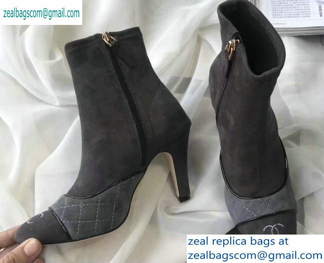 Chanel Heel 8.5cm Ankle Boots Quilting Suede Gray 2019
