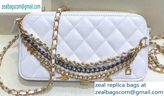 Chanel Lambskin All About Chains Clutch With Chain Bag White 2019