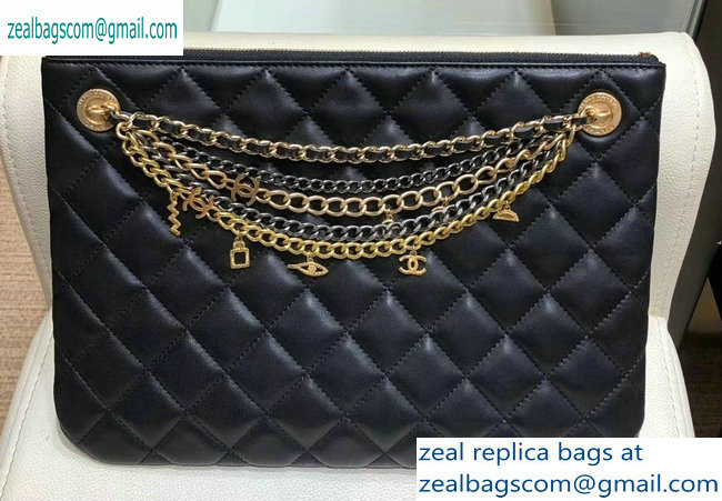 Chanel Lambskin All About Chains Pouch Clutch Bag AP0502 Black 2019