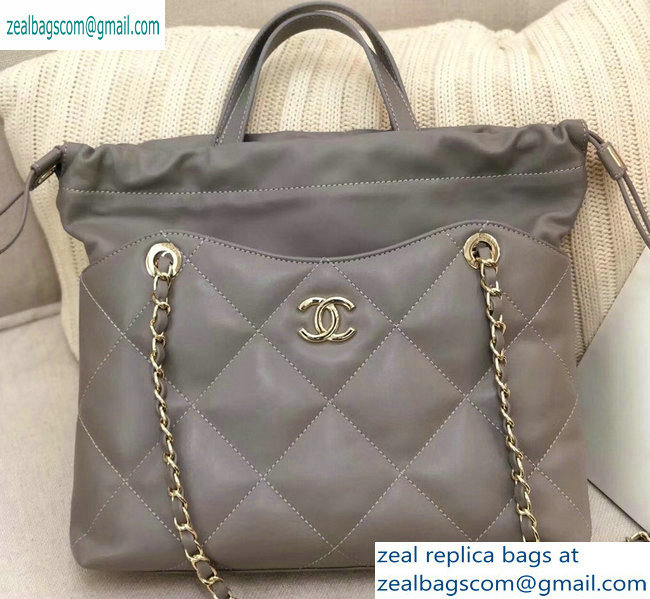 Chanel Lambskin Small Shopping Tote Bag AS0985 Gray 2019