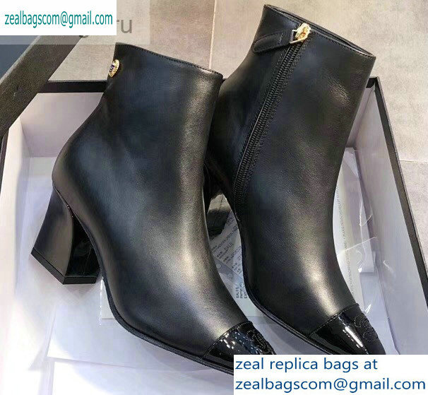 Chanel Lambskin and Patent Calfskin Ankle Boots G35073 Black 2019