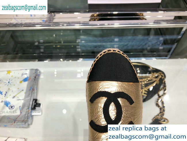 Chanel Leather and Grosgrain Espadrilles G29762 Black/Crinkled Gold 2019