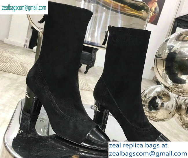 Chanel Logo Heel 6.5cm Ankle Boots Suede Black 2019