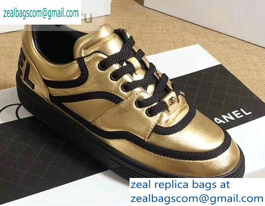 Chanel Logo Sneakers G35063 Gold 2019