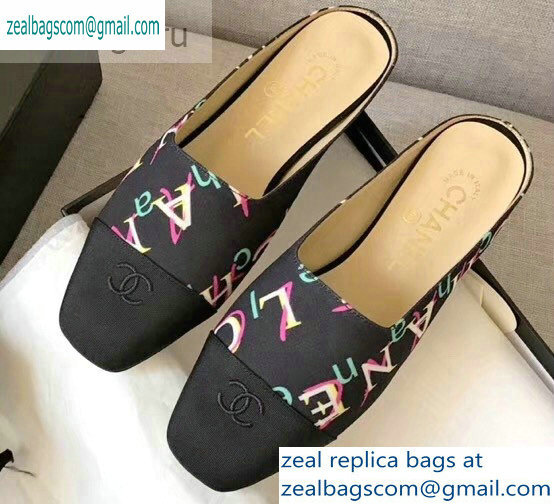 Chanel Mules Slipper Sandals Print Black 2019