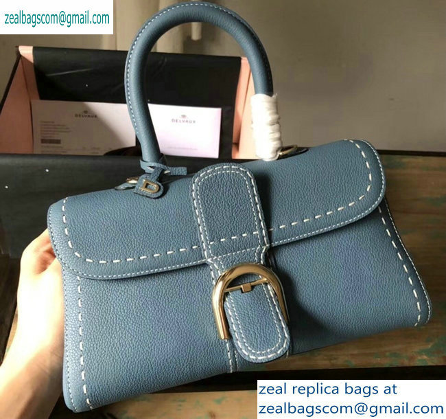 Delvaux Brillant East/West Mini Tote Bag In Togo Leather Large Denim Blue