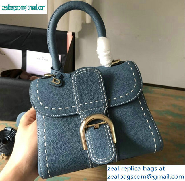 Delvaux Brillant Small Tote Bag In Togo Leather Denim Blue