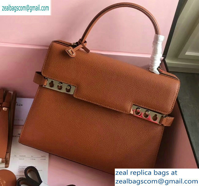 Delvaux Togo Leather Tempete MM Top Handle Tote Bag Caramel
