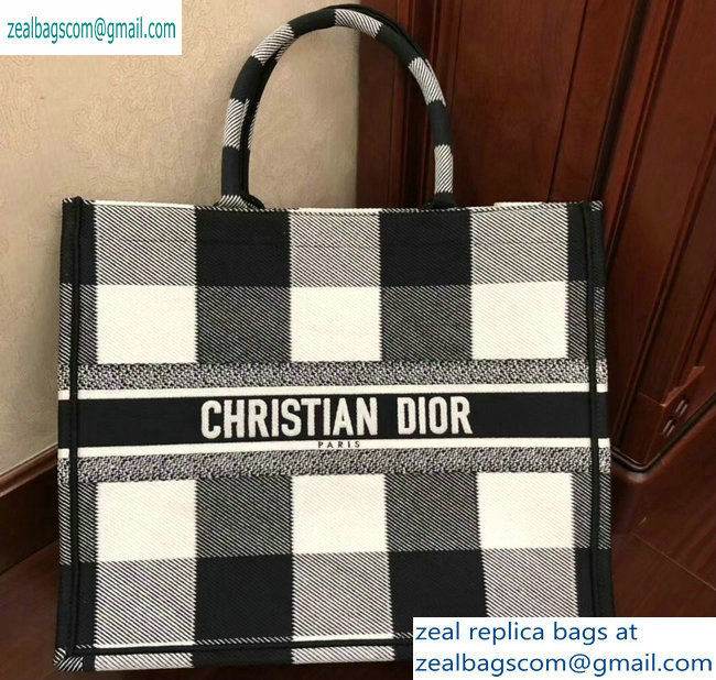Dior Book Tote Bag In Embroidered Canvas Check Black 2019