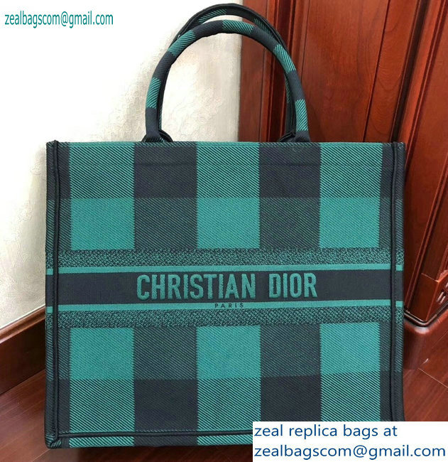 Dior Book Tote Bag In Embroidered Canvas Check Green 2019