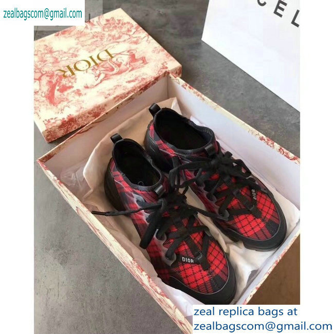 Dior D-Connect Sneakers in Neoprene Tartan Black/Red 2019