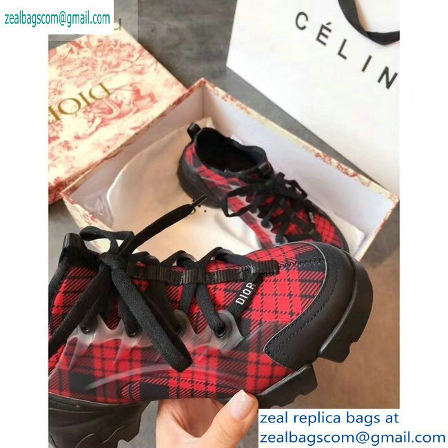 Dior D-Connect Sneakers in Neoprene Tartan Black/Red 2019