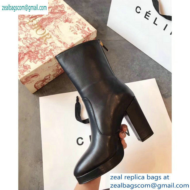 Dior Heel 10cm D-Rise Zipped Ankle Boots Leather Black 2019 - Click Image to Close