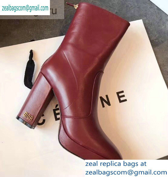 Dior Heel 10cm D-Rise Zipped Ankle Boots Leather Dark Red 2019
