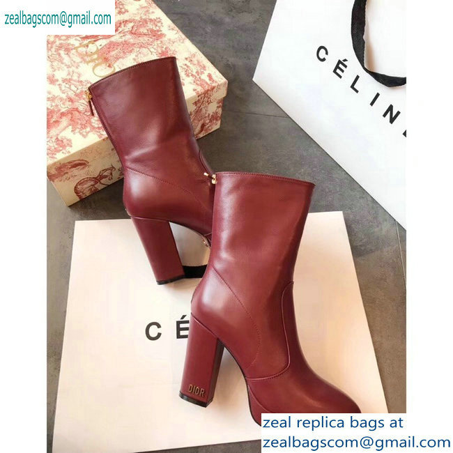 Dior Heel 10cm D-Rise Zipped Ankle Boots Leather Dark Red 2019 - Click Image to Close