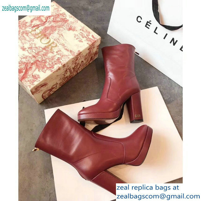 Dior Heel 10cm D-Rise Zipped Ankle Boots Leather Dark Red 2019