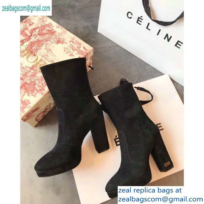 Dior Heel 10cm D-Rise Zipped Ankle Boots Suede Black 2019 - Click Image to Close